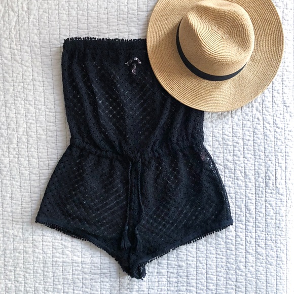 Victoria's Secret Other - Victoria’s Secret Black Lace Beach Coverup Romper